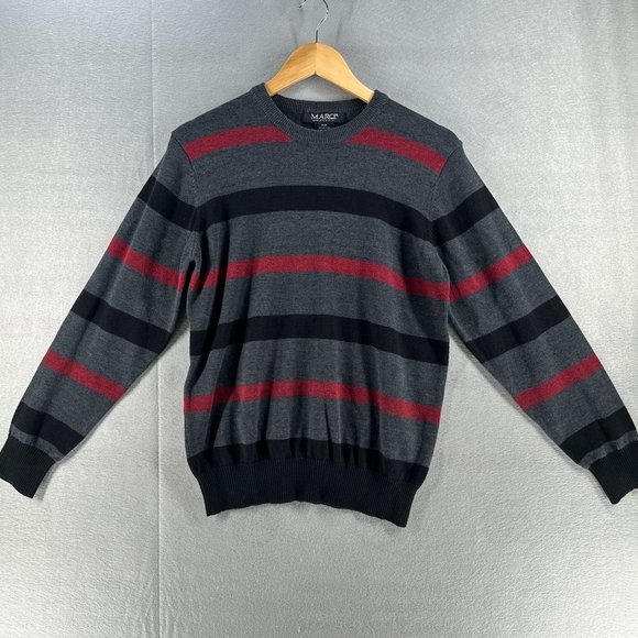 Marq Athletic Fit Mens Striped Sweater Medium Gray Crew Neck Relax Fit Casual - Picture 1 of 16